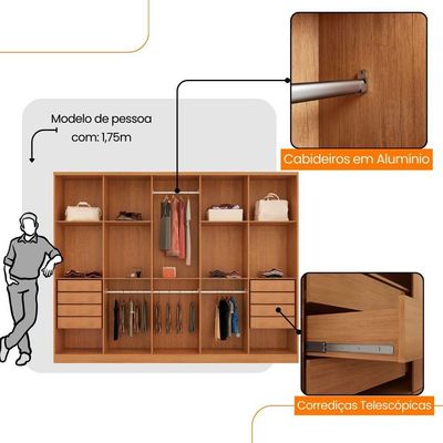 Guarda Roupa Casal Everest Mdf 10 Pts 8 Gav E 9 Prateleiras Naturalle