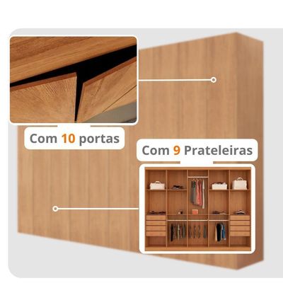 Guarda Roupa Casal Everest Mdf 10 Pts 8 Gav E 9 Prateleiras Naturalle