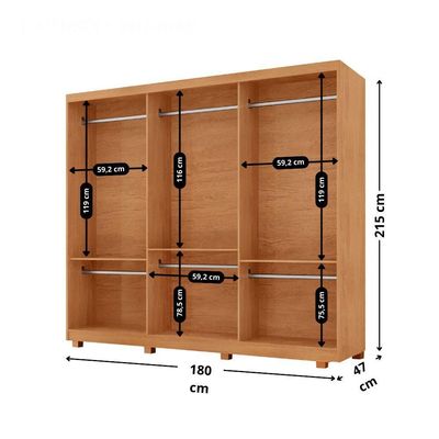 Guarda Roupa Casal Connor 3 Portas 6 Cabideiros Com Espelho Naturalle