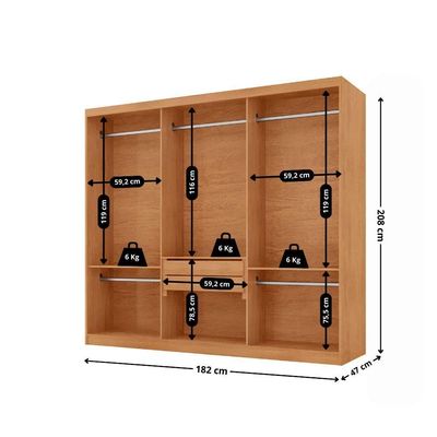 Guarda Roupa Casal Connor 3 Portas E 2 Gavetas Com Espelho Naturalle/off White