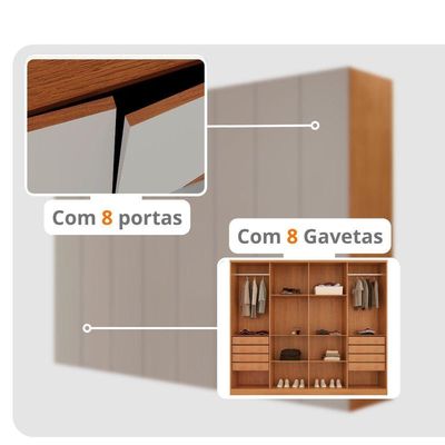 Guarda Roupa Casal Atacama Mdf 8 Pts 8 Gav E 8 Prateleiras Naturalle/off White