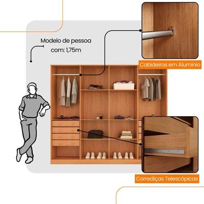 Guarda Roupa Casal Atacama Mdf 8 Pts 8 Gav E 8 Prateleiras Naturalle/off White