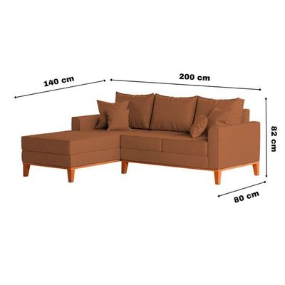 Sofá 3 Lugares Beny Com Chaise Esquerdo Linho Terracota