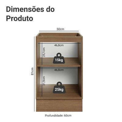 Balcão Cozinha 50x60cm 1 Porta (sem Tampo) Rb Lux Madesa Rustic/branco Veludo