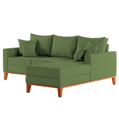 Sofá 3 Lugares Beny Com Chaise Direito Linho Verde Oliva