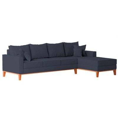 Sofá 4 Lugares Beny Com Chaise Direito Suede Azul