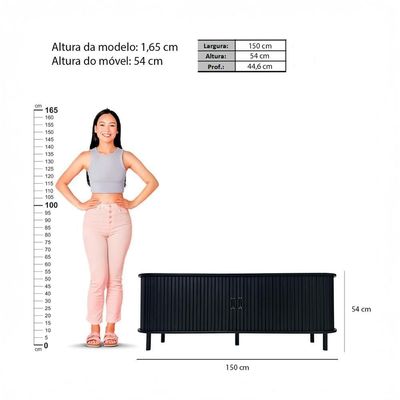 Rack Tv Até 65” Curvo Ripado 2 Portas Ditália R-636 Cor:preto Preto