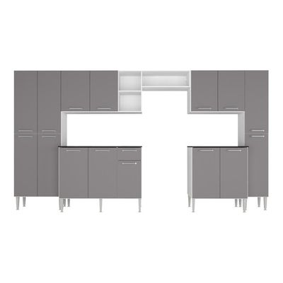 Armário Cozinha Modulada Completa 329,5cm Pequim Top Multimóveis Mp3754 Branco-lacca Fumê