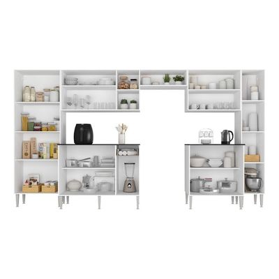 Armário Cozinha Modulada Completa 329,5cm Pequim Top Multimóveis Mp3754 Branco-lacca Fumê