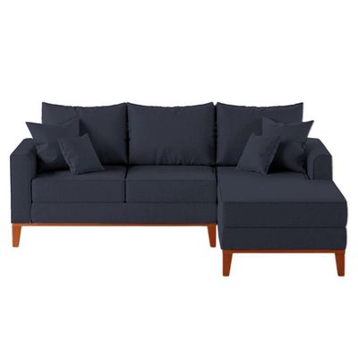 Sofá 3 Lugares Beny Com Chaise Direito Suede Azul