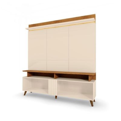 Painel De Tv Com Led E Rack Retrô De 2 Portas Para Sala Off White