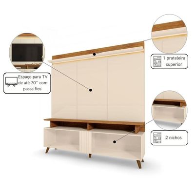 Painel De Tv Com Led E Rack Retrô De 2 Portas Para Sala Off White