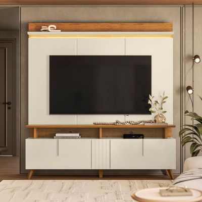 Painel De Tv Com Led E Rack Retrô De 2 Portas Para Sala Off White