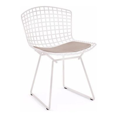 Kit 6 Cadeiras Bertoia Branca Com Assento Bege