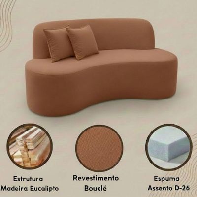 Sofá Minimalista Orgânico 2 Lugares Sala Bouclé terracota