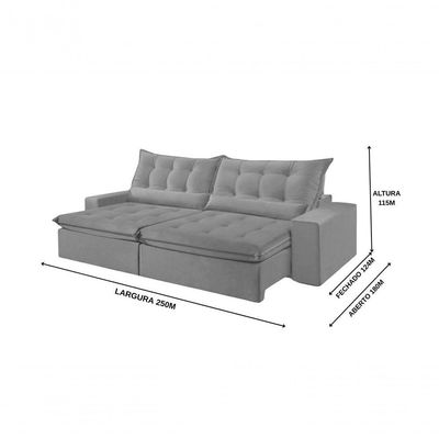 Sofá Montebello Retrátil E Reclinável 250cm Com Pillow E Molas Ensacadas - Prata