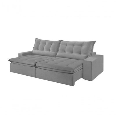 Sofá Montebello Retrátil E Reclinável 250cm Com Pillow E Molas Ensacadas - Prata