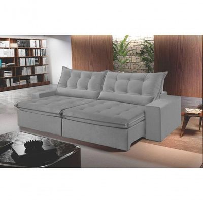 Sofá Montebello Retrátil E Reclinável 250cm Com Pillow E Molas Ensacadas - Prata
