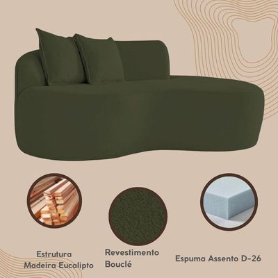 Sofá Confortável Orgânico Design Elegante Bouclé Verde Musgo