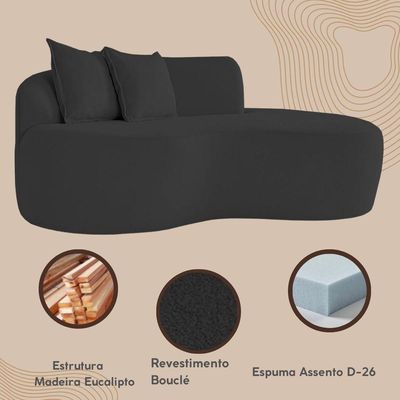 Sofá Confortável Orgânico Design Elegante Bouclé Preto