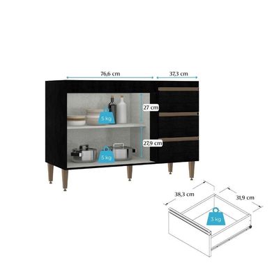 Balcão Para Pia 120cm Cozinha Modulada Milão Menu Móveis Preto