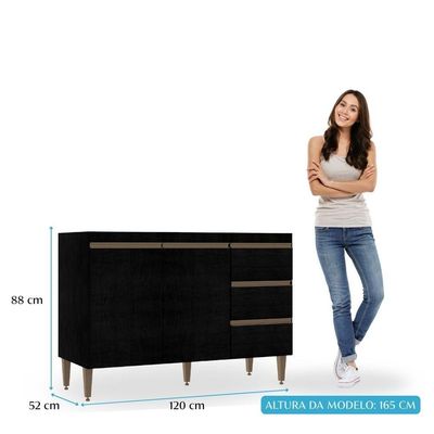 Balcão Para Pia 120cm Cozinha Modulada Milão Menu Móveis Preto