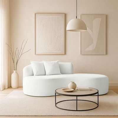 Sofá Design Robusto Elegante Curvo Bouclé Branco