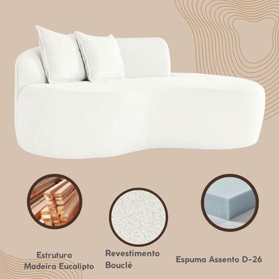 Sofá Design Robusto Elegante Curvo Bouclé Branco