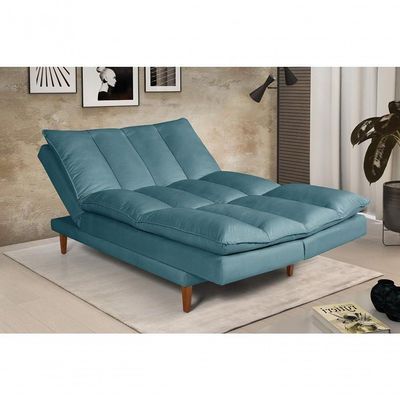 Sofá Cama Vancouver 3 Lugares Império Reclinável Casal Pés Madeira Suede Azul Turquesa 362