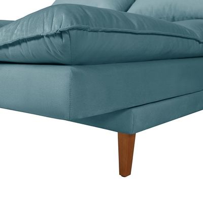 Sofá Cama Vancouver 3 Lugares Império Reclinável Casal Pés Madeira Suede Azul Turquesa 362