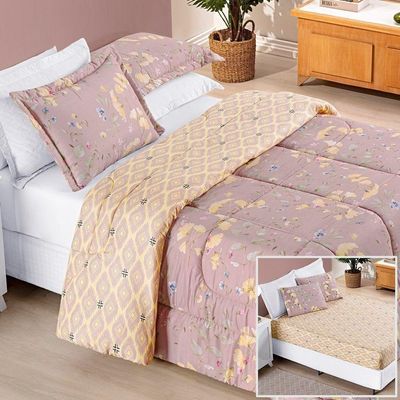 Edredom 2,60m X 2,40m + Jogo De Cama Bouti Estampado King 06 Peças 100% Poliéster - Lavanda