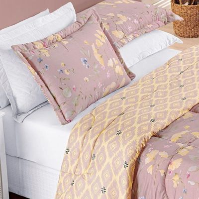 Edredom 2,60m X 2,40m + Jogo De Cama Bouti Estampado King 06 Peças 100% Poliéster - Lavanda