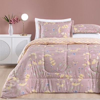 Edredom 2,60m X 2,40m + Jogo De Cama Bouti Estampado King 06 Peças 100% Poliéster - Lavanda