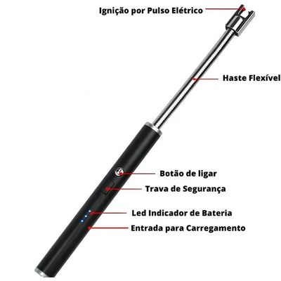 Acendedor Elétrico Isqueiro Fogão Fogo Recarregável azul