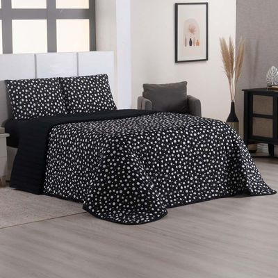 Kit Cobre Leito Colcha Polly Solteiro 2 Peças Malha 100% Algodão Estampa Bolinhas - Preto