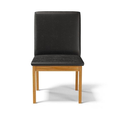 Kit Com 6 Cadeiras Daniela Madeira Maciça Estofada Para Mesa De Jantar Courino Preto 503