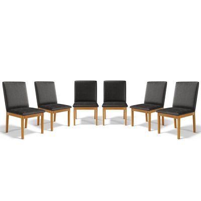 Kit Com 6 Cadeiras Daniela Madeira Maciça Estofada Para Mesa De Jantar Courino Preto 503
