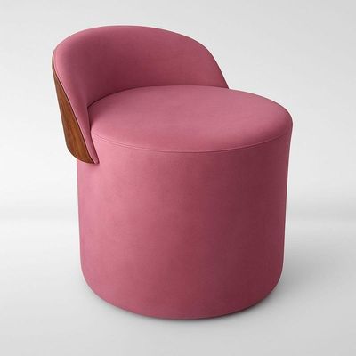 Puff Encosto Corino Redondo Suede Sala Penteadeira Quarto rose
