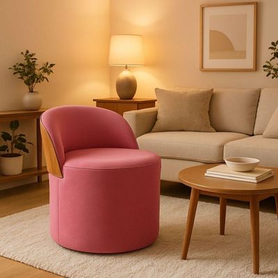 Puff Encosto Corino Redondo Suede Sala Penteadeira Quarto rose