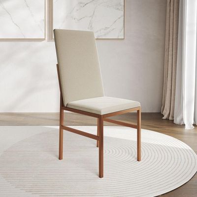 Cadeira De Jantar Estofada Mônaco Premium Base Cobre Para Mesa Sala E Cozinha Conforto - Cobre-bege