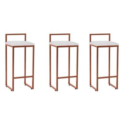 Kit 3 Banquetas Dori Premium Alta Industrial Para Bar Cozinha Bistrô Em Aço - Cobre-branco
