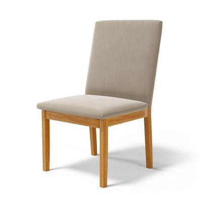 Kit Com 4 Cadeiras Daniela Madeira Maciça Estofada Para Mesa De Jantar Veludo Bege 102