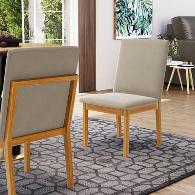 Kit Com 4 Cadeiras Daniela Madeira Maciça Estofada Para Mesa De Jantar Veludo Bege 102