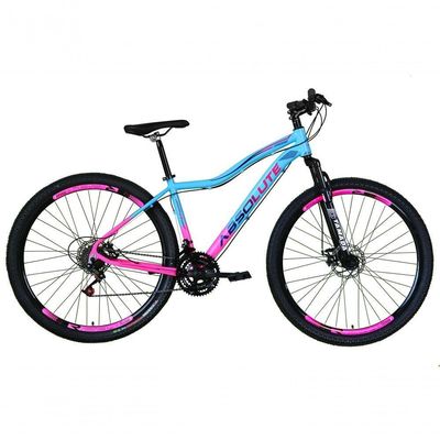 Bicicleta Aro 29 Absolute Hera Feminina 24v Alumínio Câmbios Shimano Freio Hidráulico Azul-Rosa 17
