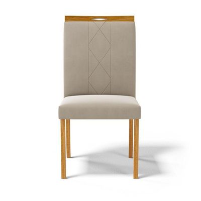 Kit Com 2 Cadeiras Ana Madeira Maciça Estofadas Para Mesa De Jantar Veludo Bege 102