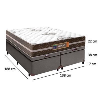Cama Box Baú Casal Bipartido Sintético + Colchão Molas Ensacadas Texas Prime Colchões 138cm Suporta Até 120kg Por Pessoa