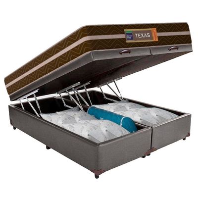 Cama Box Baú Casal Bipartido Sintético + Colchão Molas Ensacadas Texas Prime Colchões 138cm Suporta Até 120kg Por Pessoa