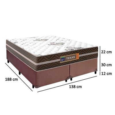 Cama Box Casal Bipartido Sintético + Colchão Molas Ensacadas Texas Prime Colchões 138cm - Suporta Até 120kg Por Pessoa