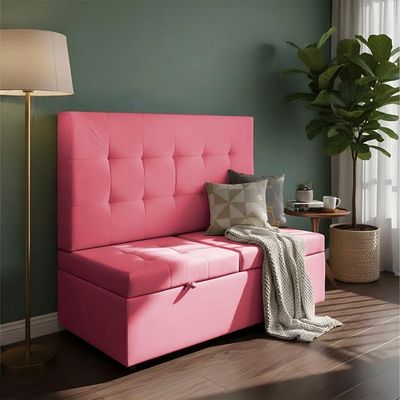 Canto Alemão Recamier Bau + Painel Madri 160cm Suede Pink - Inova Decor