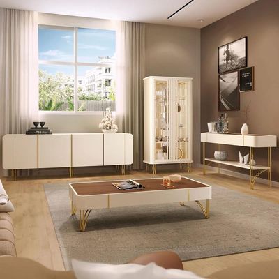 Buffet Aparador Cristaleira E Mesa De Centro Ester Off/castanho - Hb Móveis